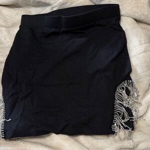 Fashion Nova Black Skirt with Silver Fringe